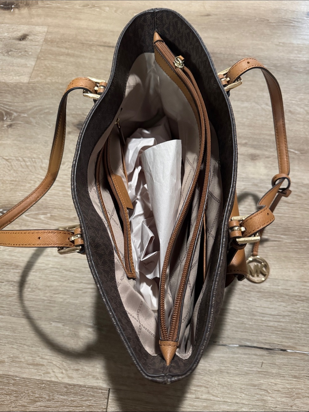 Michael Kors Brown and Tan MK Logo Tote - Picture 2 of 6
